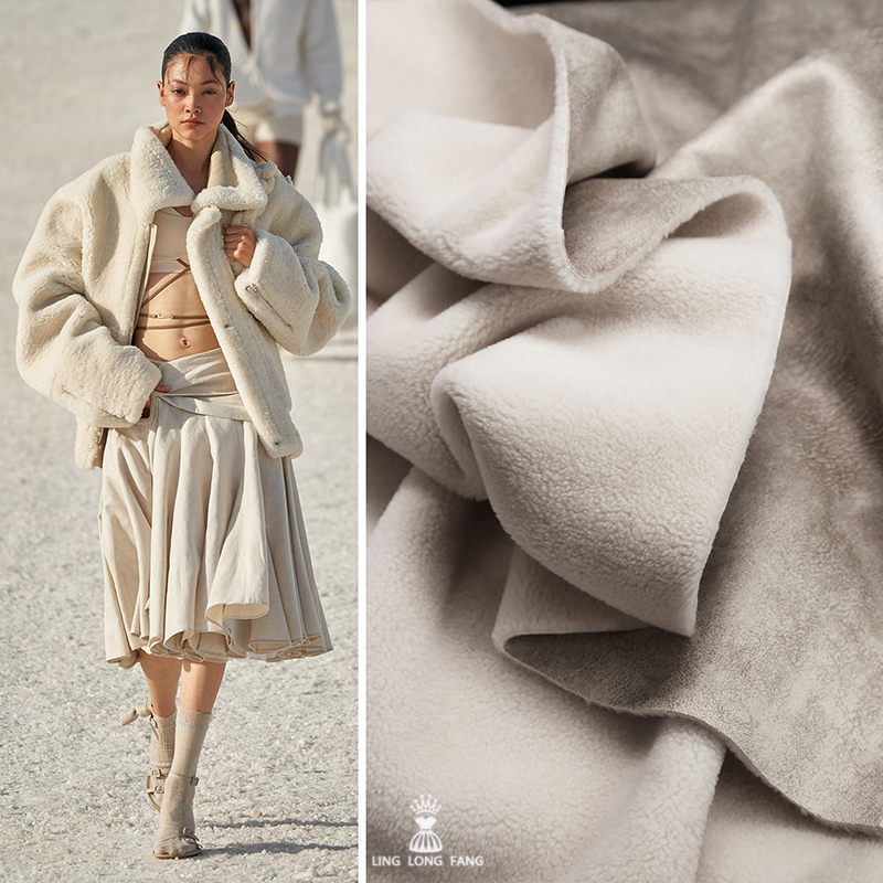 仿皮毛一体羊剪绒外套大衣面料