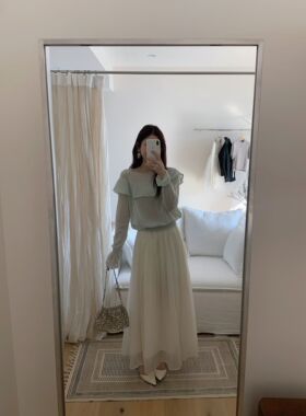 浪漫云朵荷叶边薄款针织上衣 仙仙垂感好纱裙