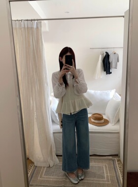 v领马海毛羊毛马甲 蕾丝领刺绣小衫 显瘦九分直筒裤