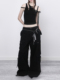 休闲裤 ANYQUESTION 长裤 口袋结构宽松工装 黑色低腰抽绳