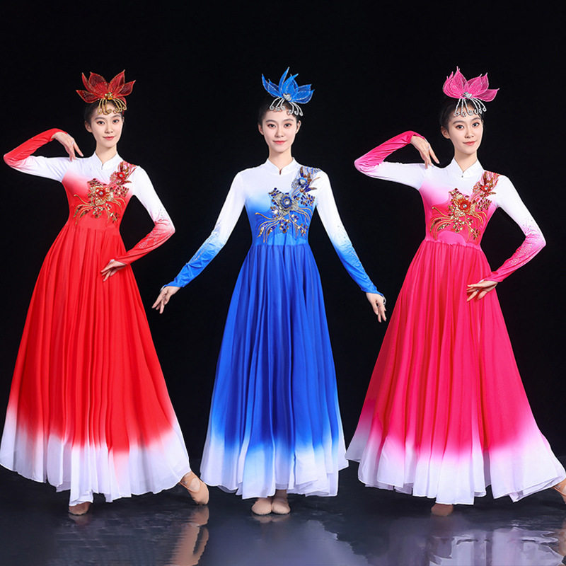 开场舞大摆裙摆大气现代舞台装大合唱歌伴舞蹈表演出服女长裙舞会