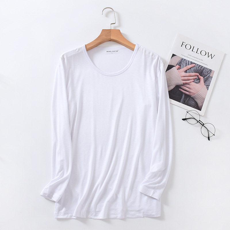 莫代尔长袖t恤男V领纯色薄款春秋内衣圆领内搭打底衫秋衣夏季上衣