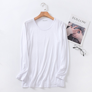 莫代尔长袖t恤男V领纯色薄款春秋内衣圆领内搭打底衫秋衣夏季上衣