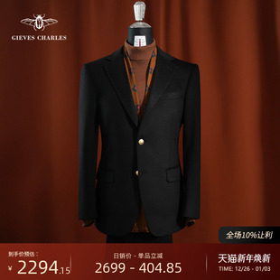 黑色羊绒混纺金扣布雷泽西服商务休闲手工毛呢西服男 秋冬新品