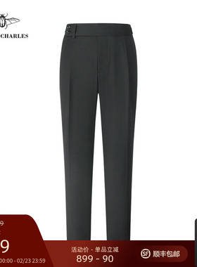 GIEVES CHARLES那不勒斯高腰西裤男士黑色纯羊毛商务正装西装裤子
