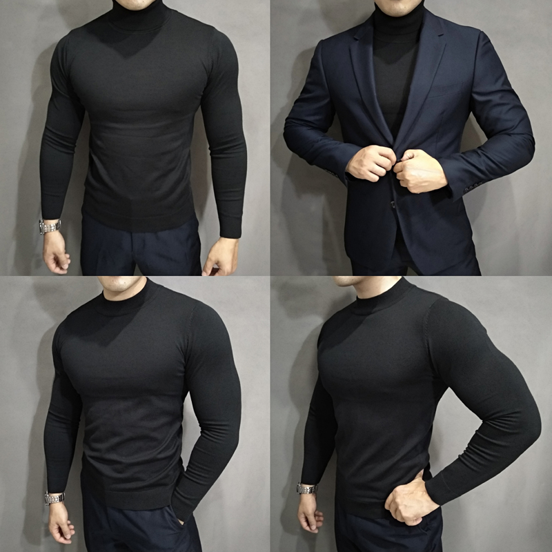 鲨鱼健身高领圆领针织衫