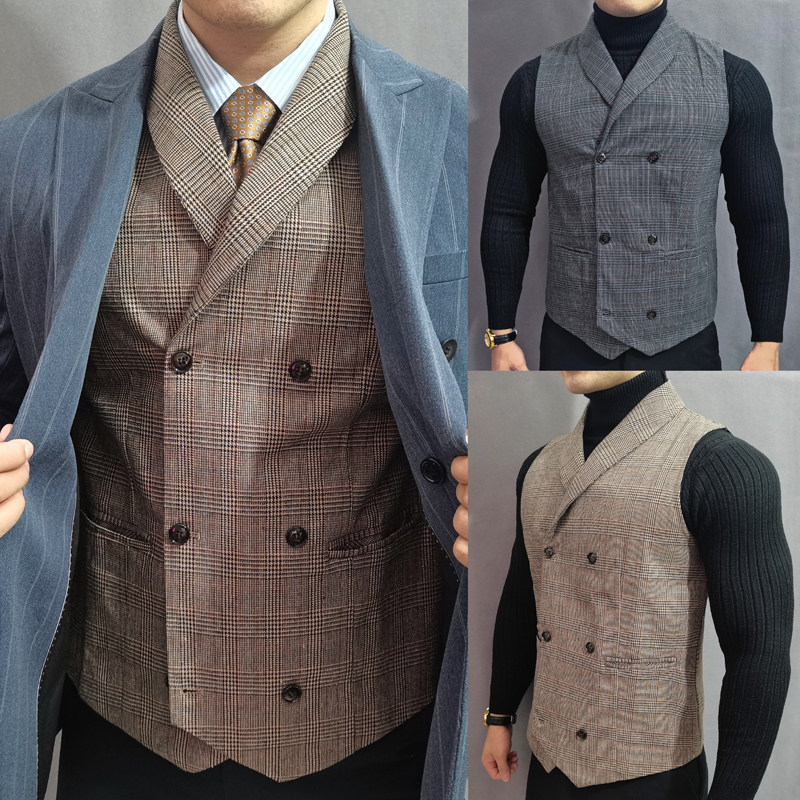 肌肉鲨鱼轻奢休闲男士威尔士亲王格西装马甲背心双排扣青果领马甲,男装,常规马甲,淘宝优惠券,粉丝福利购,淘宝优惠卷