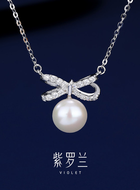 紫罗兰蝴蝶结银项链2025新款