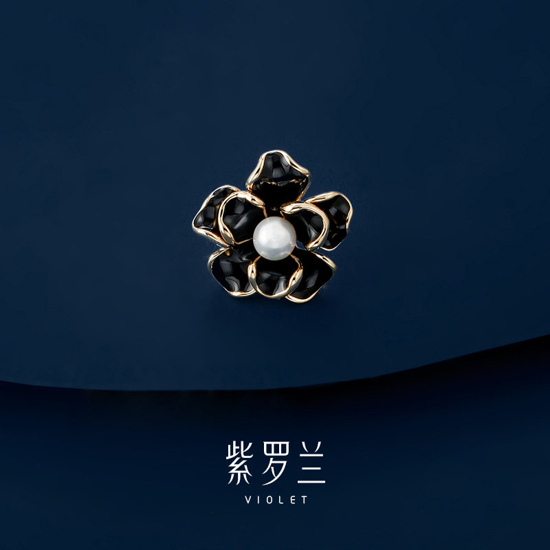【紫罗兰正版】黑零花胸针高档女精致小巧小型珍珠花朵款胸花别针