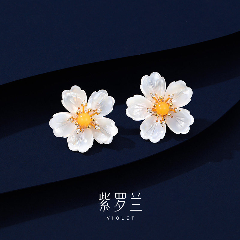 【紫罗兰正版】金蜜蕊耳钉高档女轻奢蜜蜡高级感耳饰生日礼物
