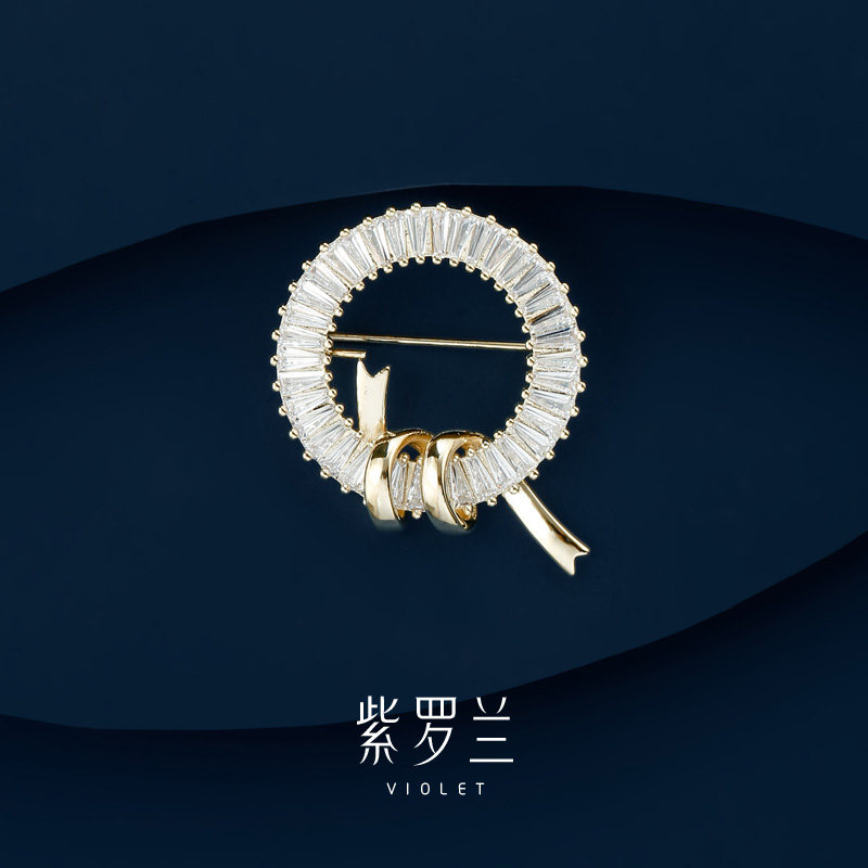 【紫罗兰正版】丝圆胸针精致华丽闪耀锆石胸花西装别针生日礼物