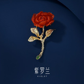 紫罗兰正版 红瑙玫S925纯银胸针高档女玫瑰胸花别针生日礼物