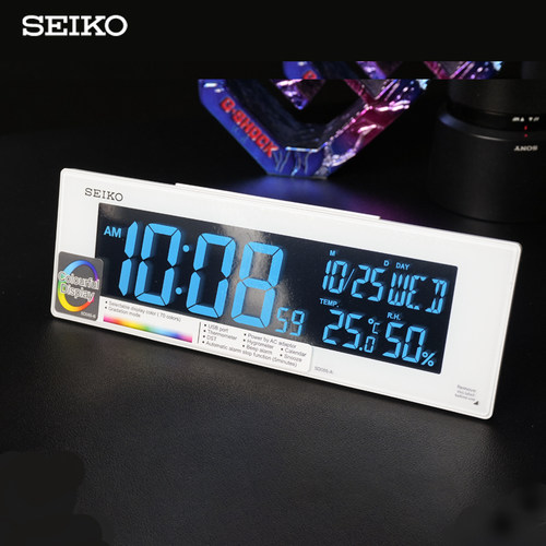 seiko日本精工70种颜色变色QHL085W简约时尚卧室静音插电电子闹钟