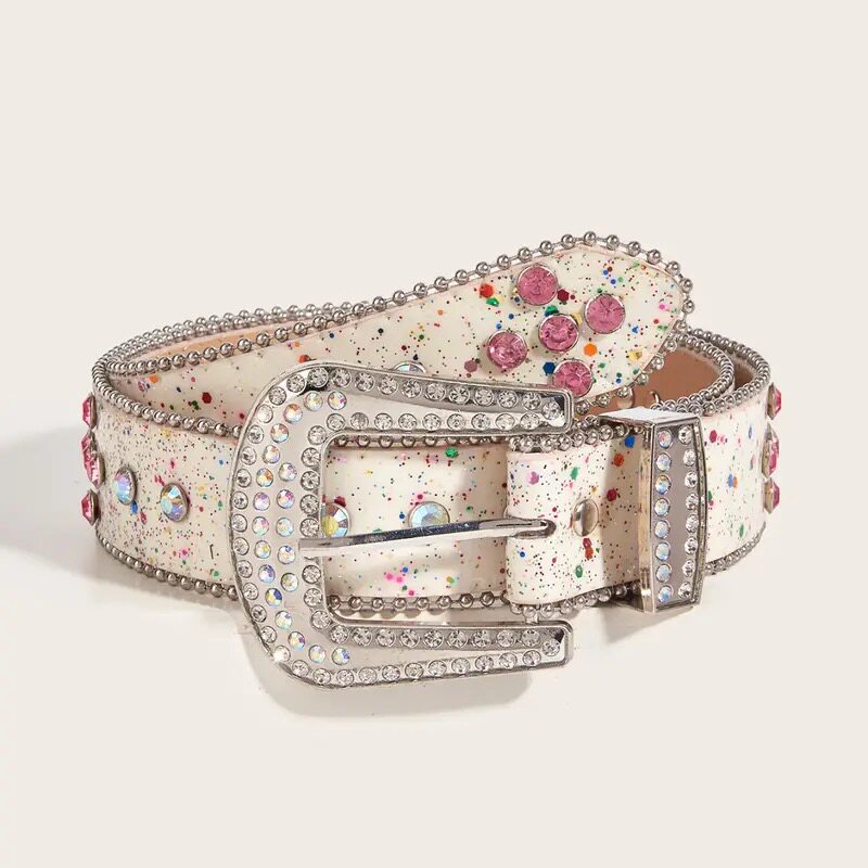 thumbnail for Y2K Belt Female Millennial Abi Spice Punk Accessories Jeans Rhinestone Bright Diamond Studs American Wide Belt