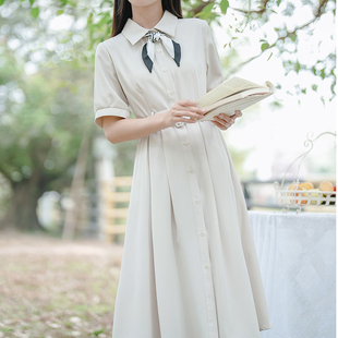 正式场合白色收腰服装连衣裙女夏季2025穿搭教资面试衬衫时尚裙子