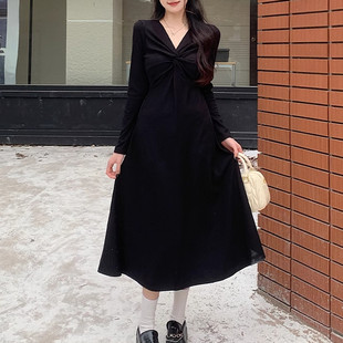 高级感名媛气质法式 胖mm针织打底高腰裙子秋季 轻奢连衣裙 女装 大码