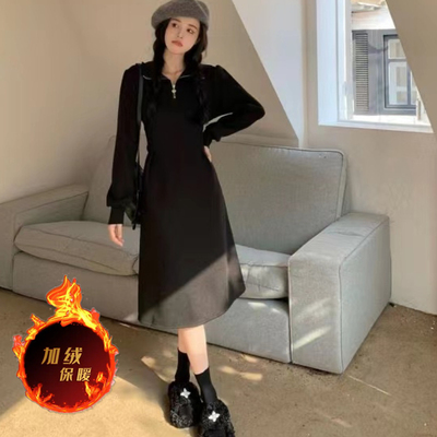 冬季拉链加绒加厚保暖连衣裙