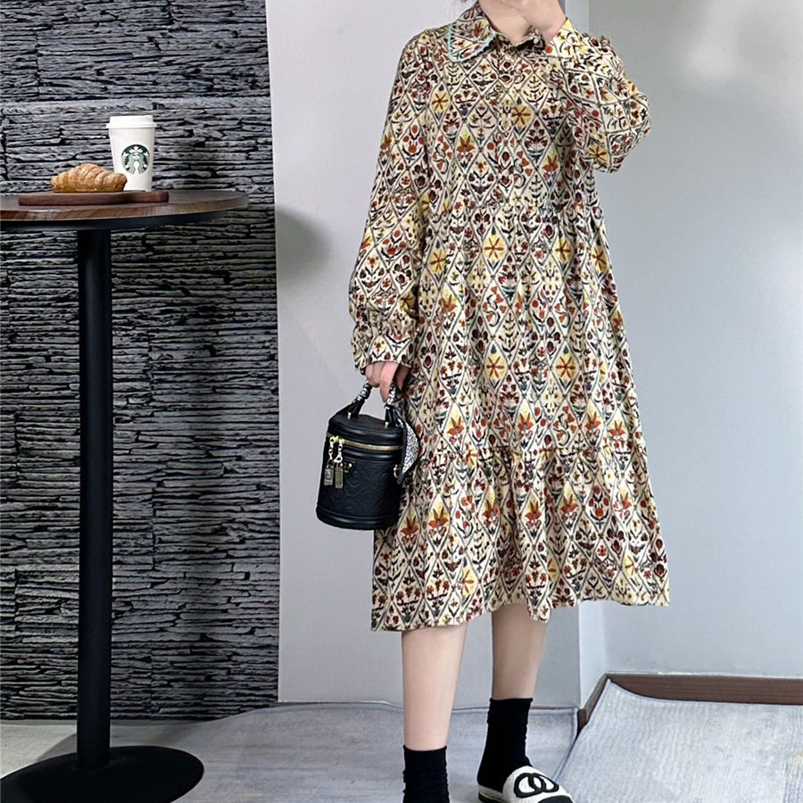 老莫衣铺2025新款高腰宽松连衣裙女田园风长袖法式中长裙子大码女,女装/女士精品,连衣裙,淘宝优惠券,粉丝福利购,淘宝优惠卷