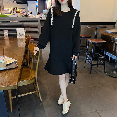 a型荷叶边裙长袖套头长裙