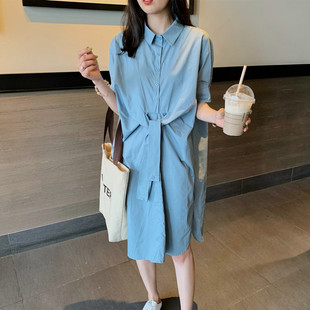 2021新款 连衣裙女遮肚显瘦气质落肩袖 夏森系初恋裙子 复古衬衫 法式