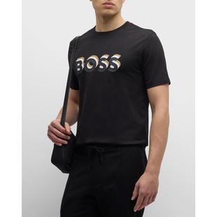 Logo Boss Crewneck 衬衫 专柜正品 黑色舒适透气短袖 2024新款 男士