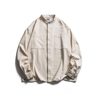 明星同款工装长袖衬衫男美式潮流休闲小众设计感纯色口袋宽松衬衣