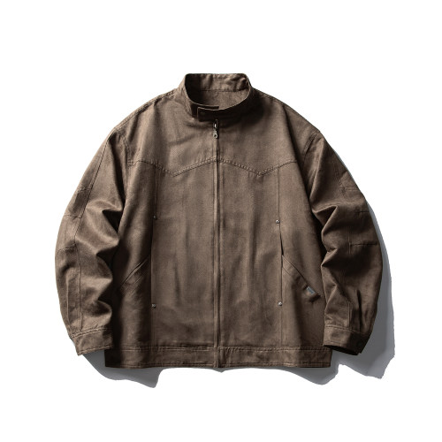 2025复古麂皮绒立领外套男女潮牌夹克春秋季美式皮衣外套上衣