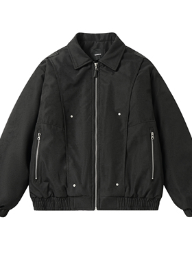 美式复古贴标立领棉服冬季廓形解构加厚外套情侣工装棉衣潮巴恩风