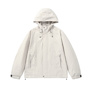 2026户外登山泼水冲锋衣夹克男女白底春季 外套 宽松连帽徒步工装