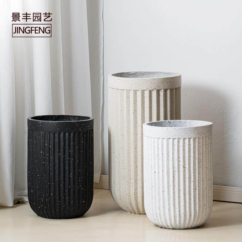镁泥高筒水泥花盆罗马盆条纹高筒寂水磨石落地罗马侘风盆泥花盆