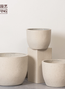 矮胖圆形水泥花盆阳台盆景透气落地客厅白色黑色大码超大大理石盆