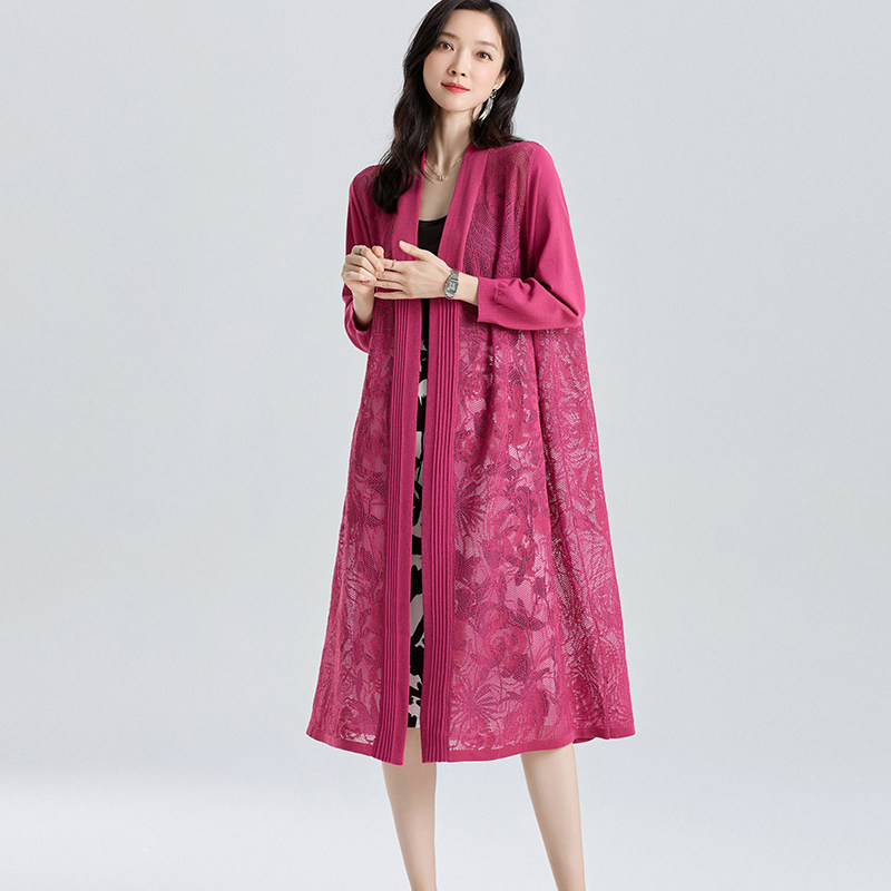 长款镂空针织开衫女宽松薄款2026春季新款冰丝防晒外套开衫外搭