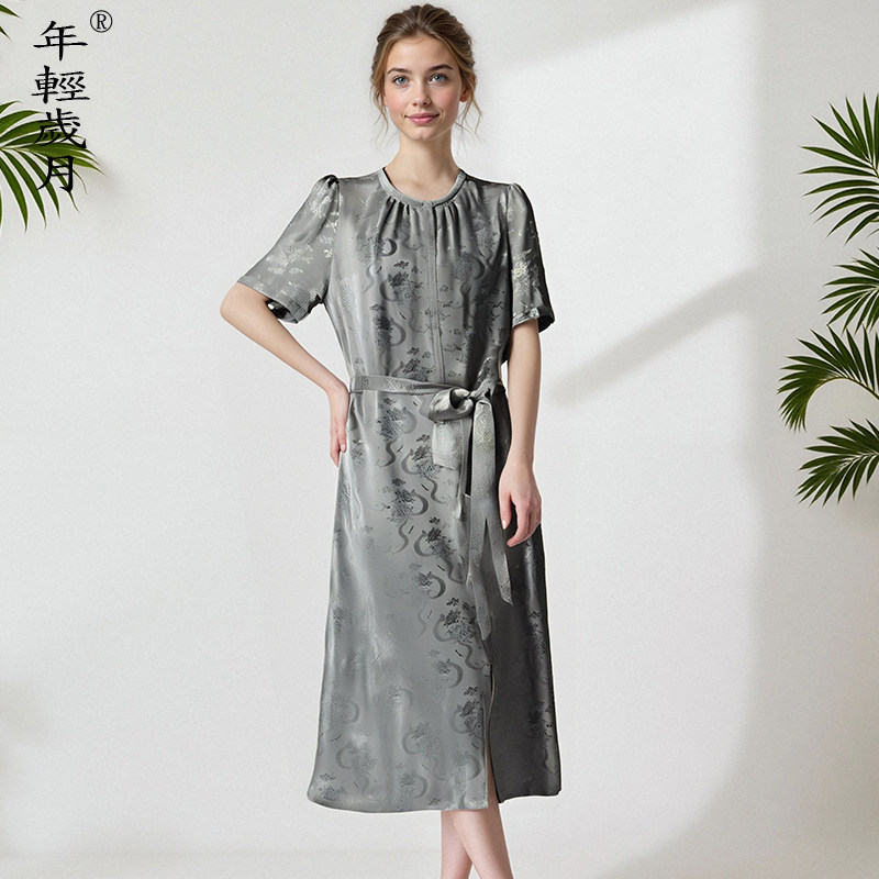 真丝连衣裙女2026年夏季新款高端立体提花洋气减龄气质桑蚕丝裙子