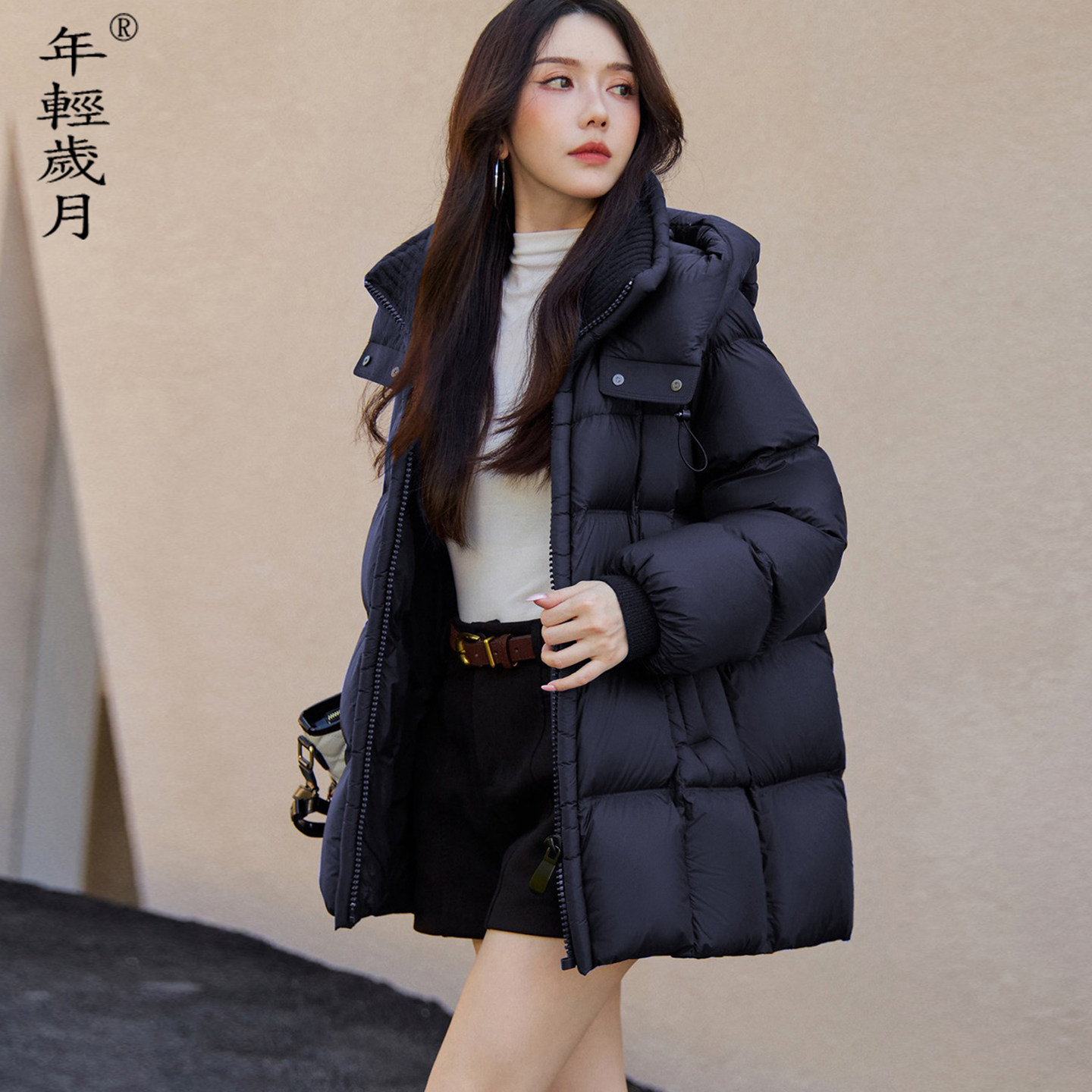 95白鸭绒羽绒服女中款2025冬季新款韩版宽松面包服加厚保暖外套