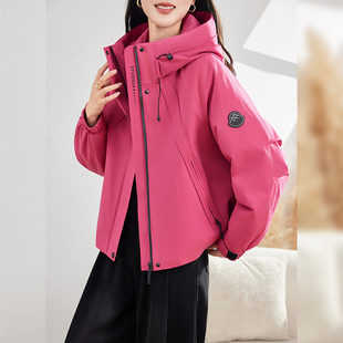 洋气连帽90鹅绒服羽绒服女外套短款小个子2025冬装保暖防风冲锋衣