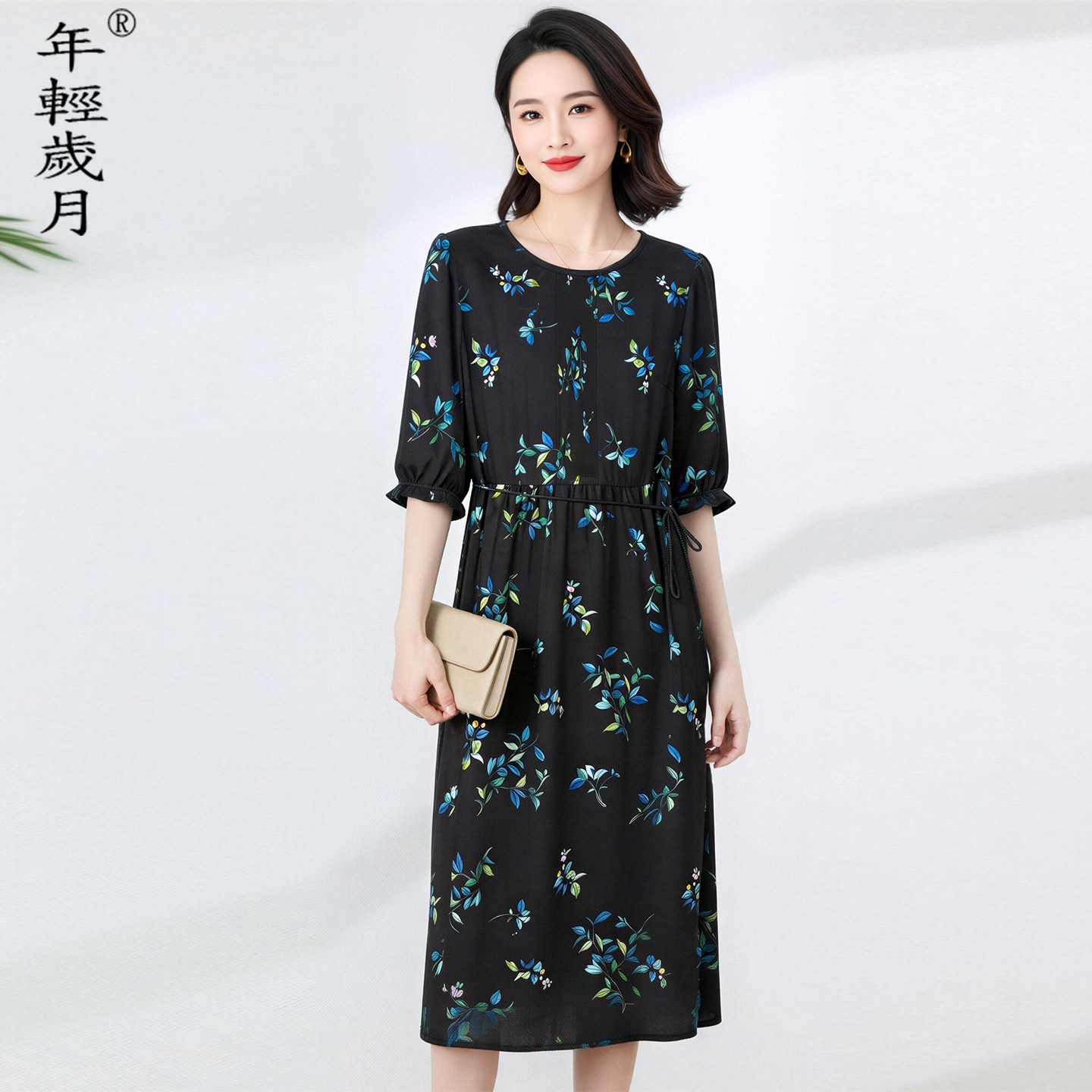 气质真丝碎花连衣裙女2026夏季新款桑蚕丝中长款收腰显瘦气质裙