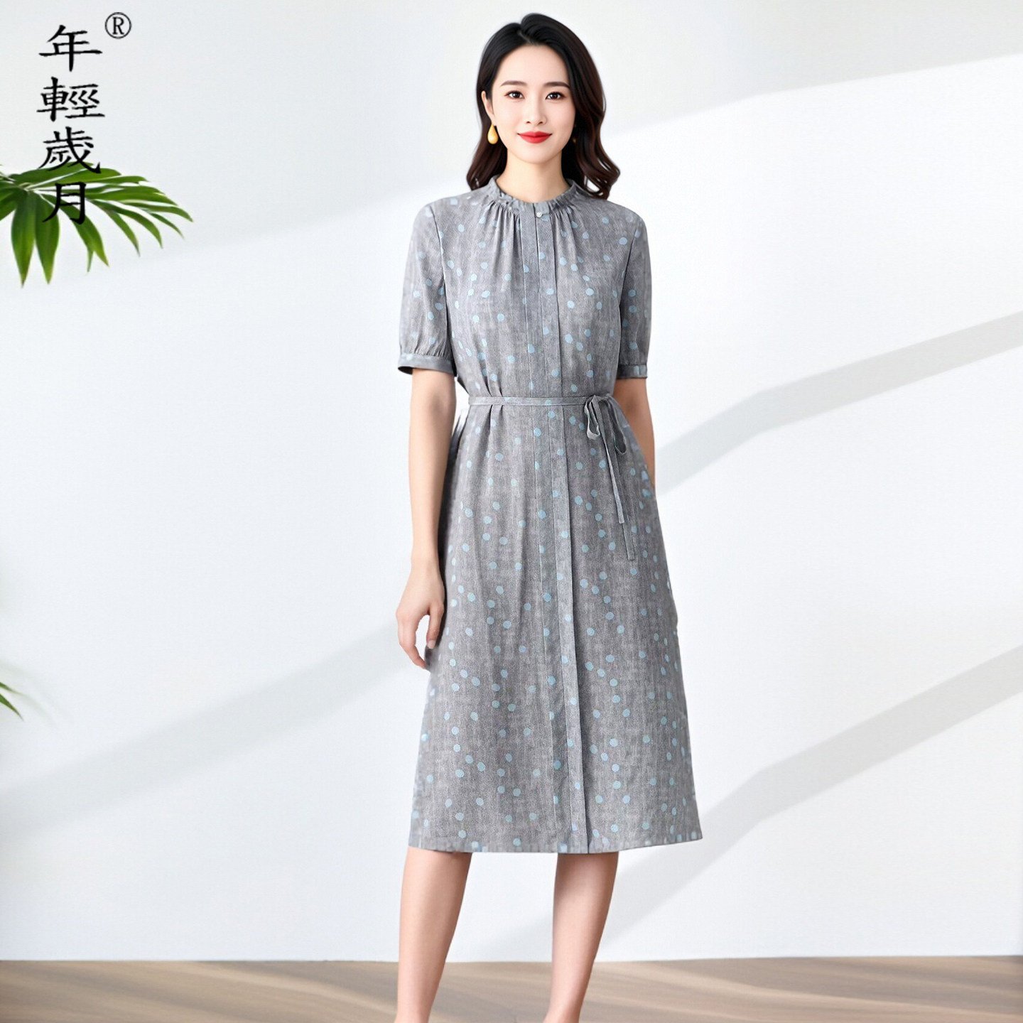 真丝连衣裙女2026夏季新款时尚气质中年妈妈桑蚕丝收腰系带中长裙