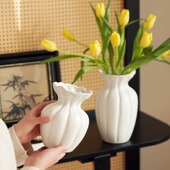 摆件客厅水培插花鲜花奶油风装 陶瓷花瓶高级感复古白色法式 美式 饰