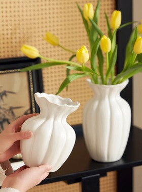 陶瓷花瓶高级感复古白色法式美式摆件客厅水培插花鲜花奶油风装饰