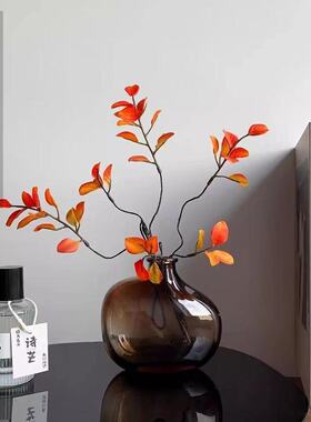 仿真花树枝红枫叶假花树叶子发财叶室内家居客厅枫叶假花北欧摆设