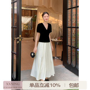 百搭显瘦高腰气质a字裙子 XXNING 法式 百褶飘逸伞裙女夏季 新款