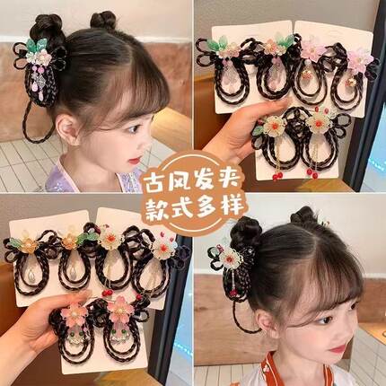 头饰女儿童假发辫子发夹超仙小女孩古装花朵发卡宝宝古风发饰