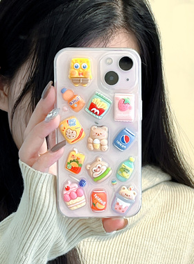 海绵宝宝适用iphone15苹果14手机壳13 pro可爱11少女款12立体xs max保护套XR创意67全包8 plus防摔13mini卡通