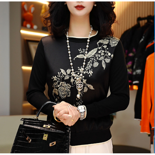 圆领套头 百搭桑蚕丝印花女士休闲长袖 359 时尚 2026春季