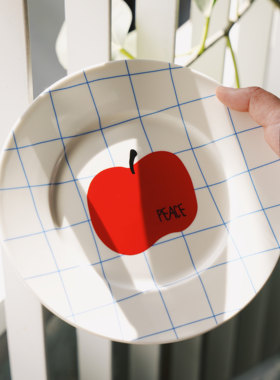 Heymen黑门 苹安 手绘苹果线条简约可爱陶瓷盘餐盘水果盘