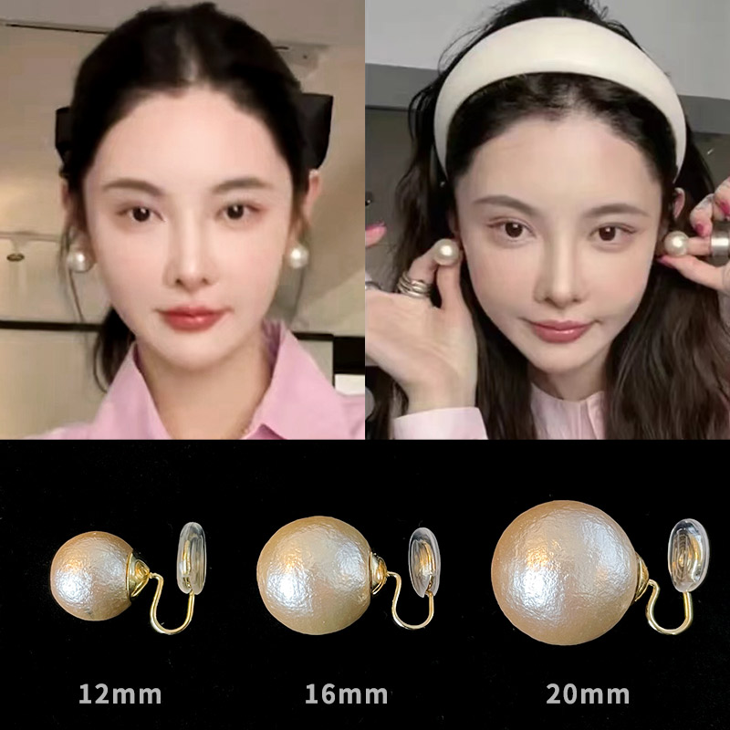 mona同款棉花耳钉大珍珠耳夹蚊香盘女无耳洞复古高级法式耳饰耳环