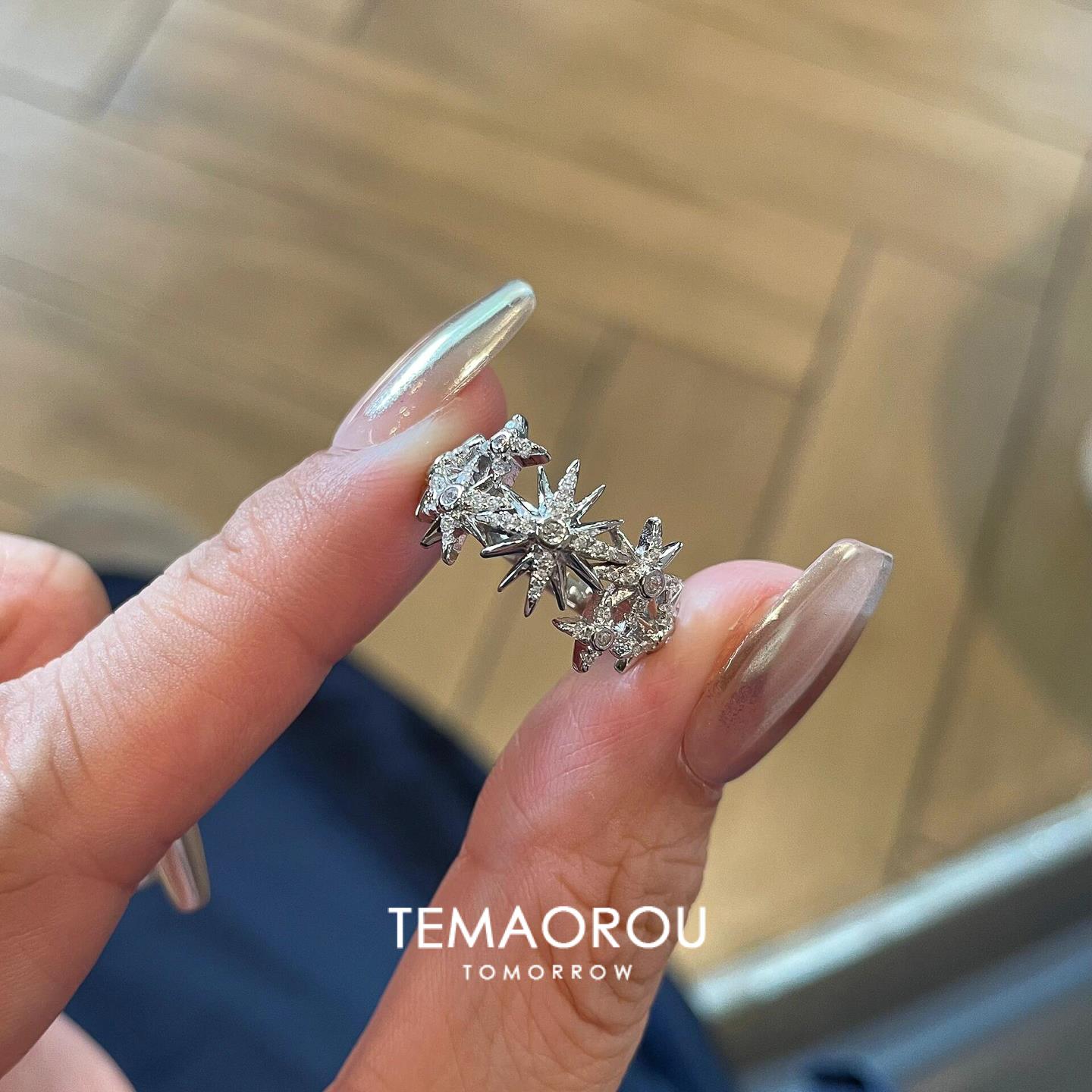 洗手不掉色~精致清冷星芒细闪银色戒指小众独特高级感食指戒指环