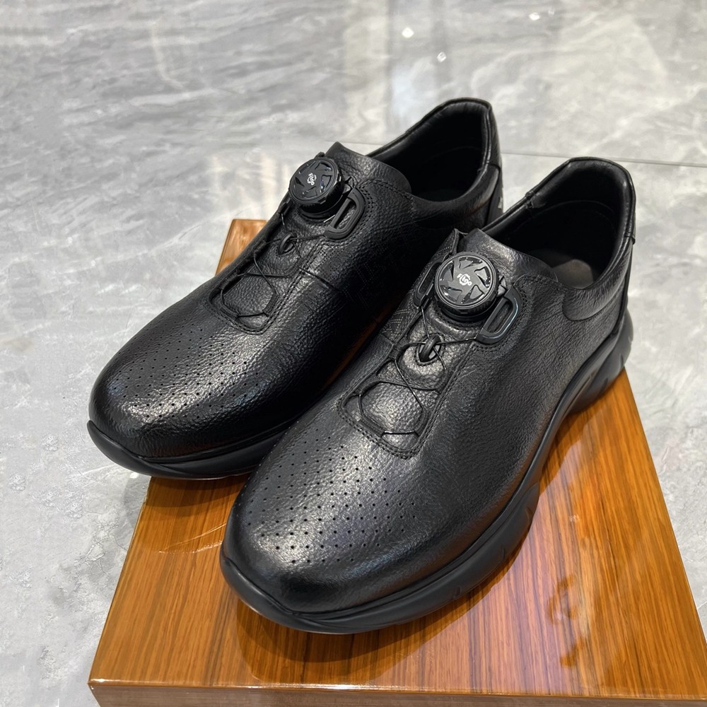 路卡迪龙春夏袋鼠皮针孔透气平跟旋钮扣男士休闲运动鞋 173231131