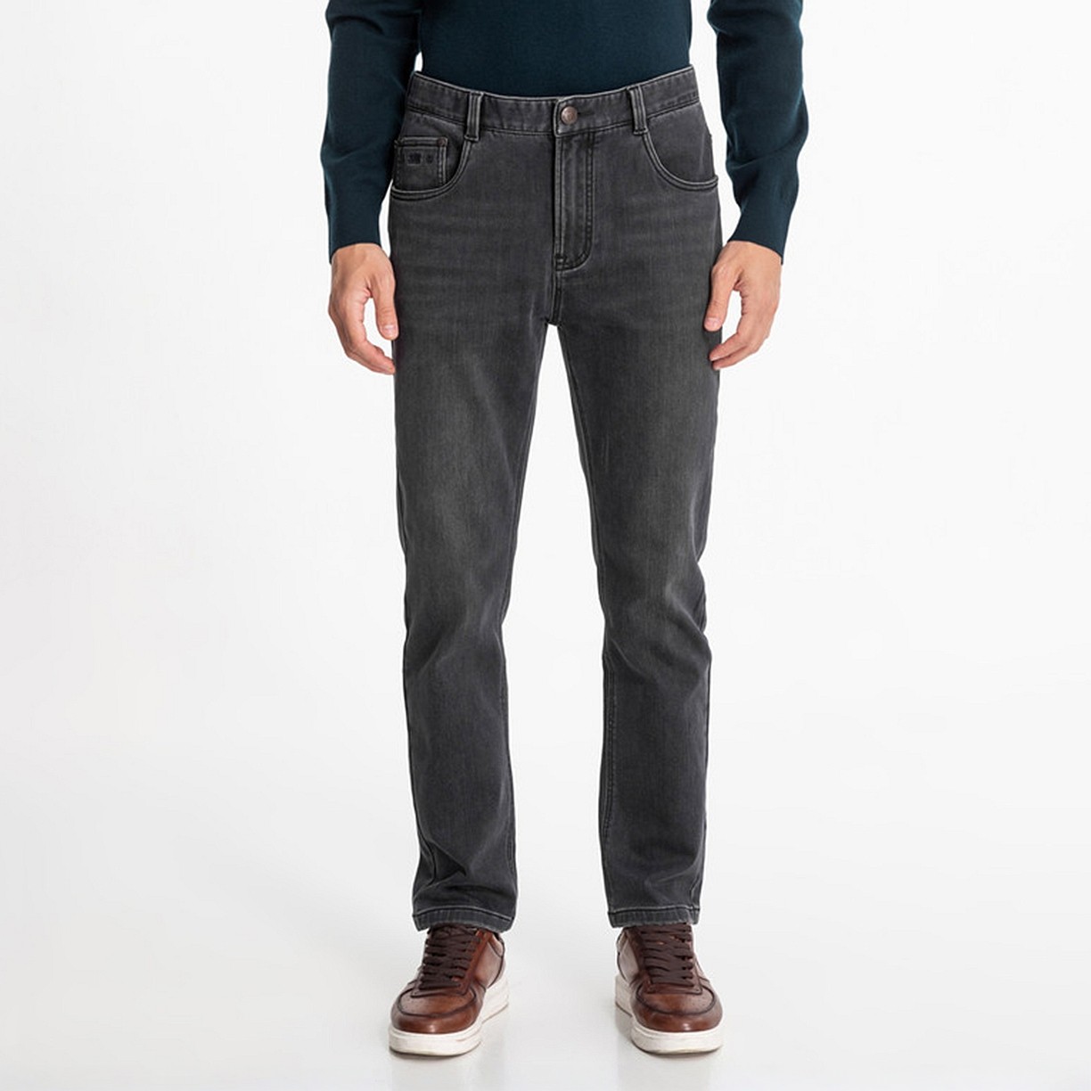 路卡迪龙秋冬棉弹加绒加厚保暖男士休闲中腰直筒牛仔裤 142247476