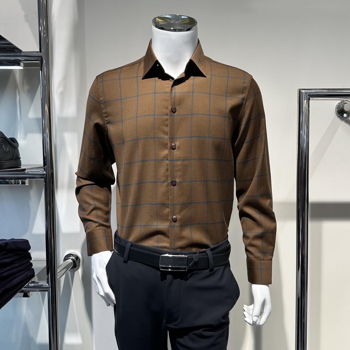 路卡迪龙长袖商务羊毛衬衫格子